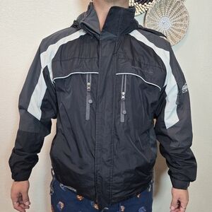 Free Country FCXtreme Mens Medium Jacket Fleece Lined HOOD Black Gray White